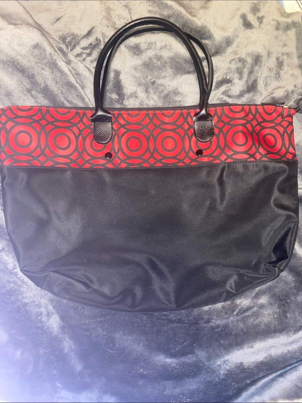 Black Tote with Red Geometric Accent - Women's Everyday Bag